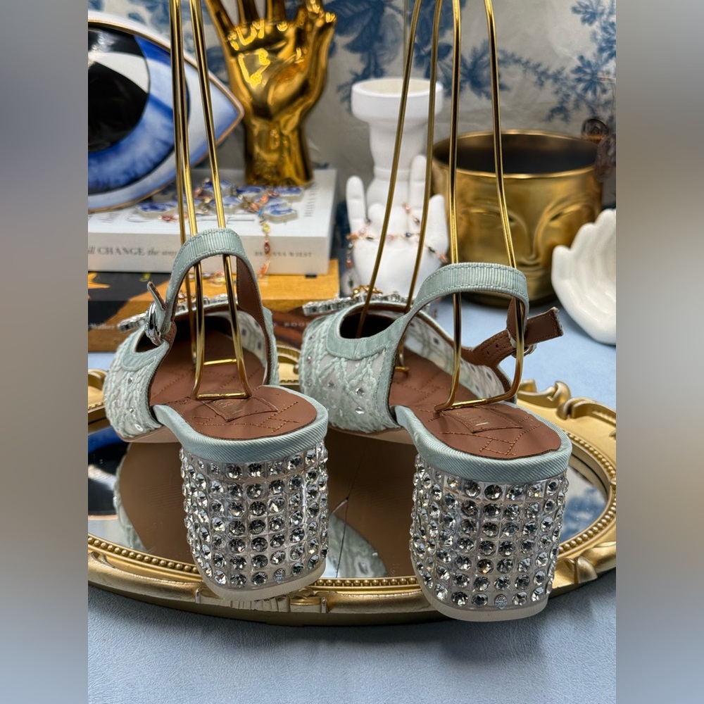 🆕 KURT GEIGER LONDON 🧿 NWOB Chelsea 60 Block Slingback Mules, Mint Green Sz8.5 - Picture 9 of 16